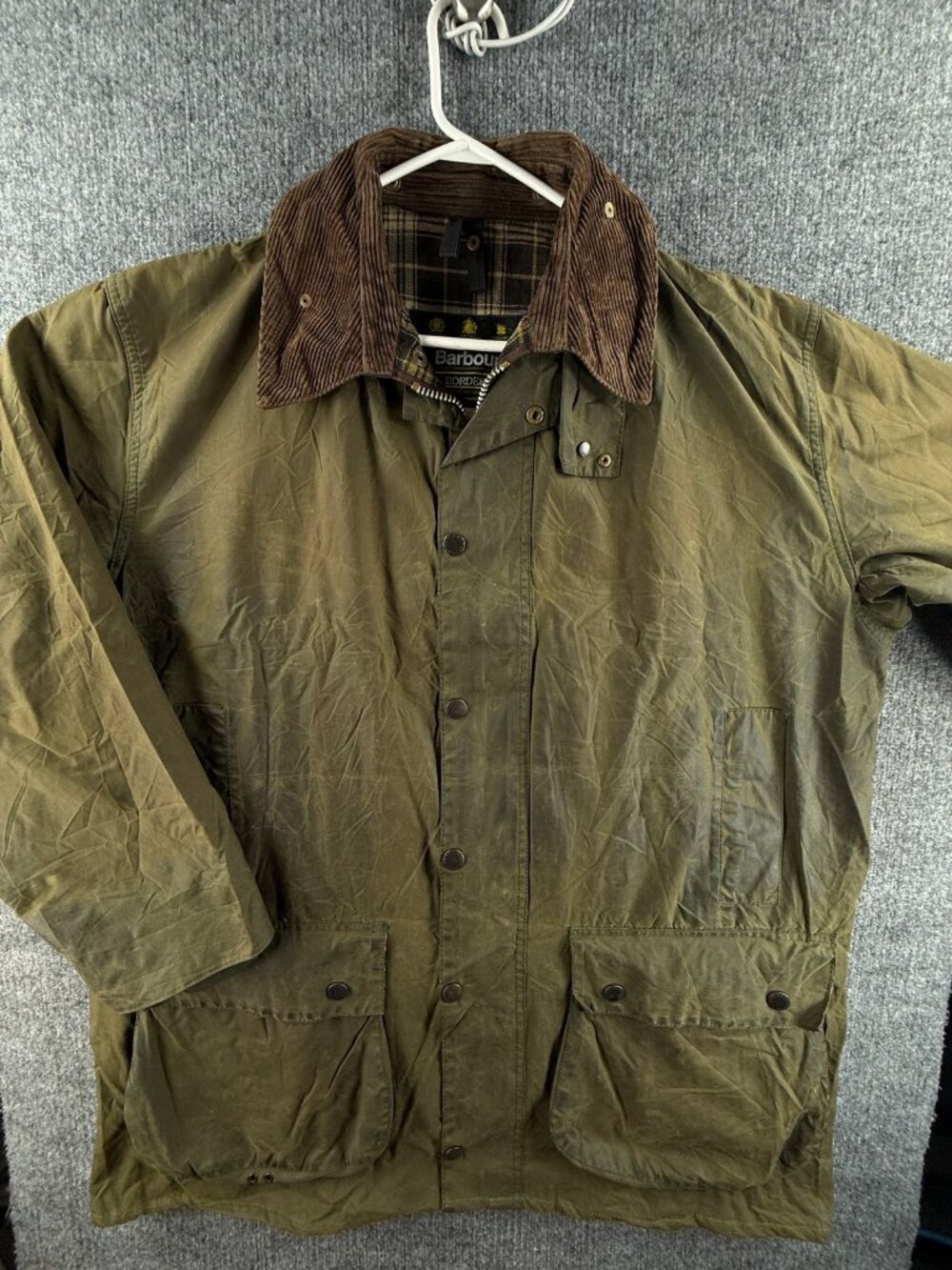 Barbour Border A200 Waxed Jacket Green England C44 Cotton Canvas Men Full Zip